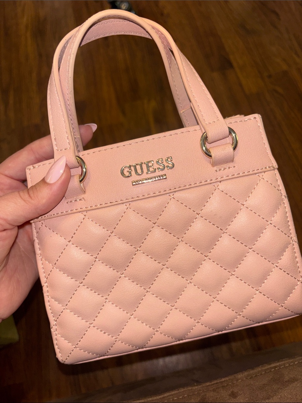 GUESS Pink Quilted Mini Tote with Gold Hardware